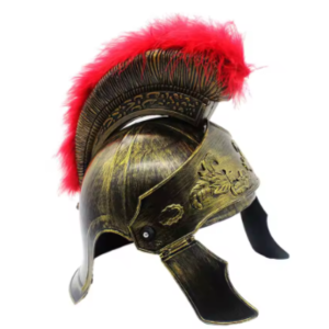 Capacete Guerreiro Romano Gladiador com Plumas e Laterais